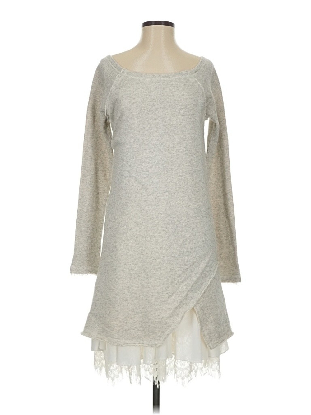 Sundance Best Friends Terry Dress Heather Gray Lace Accent Knit Midi Size XS NWT